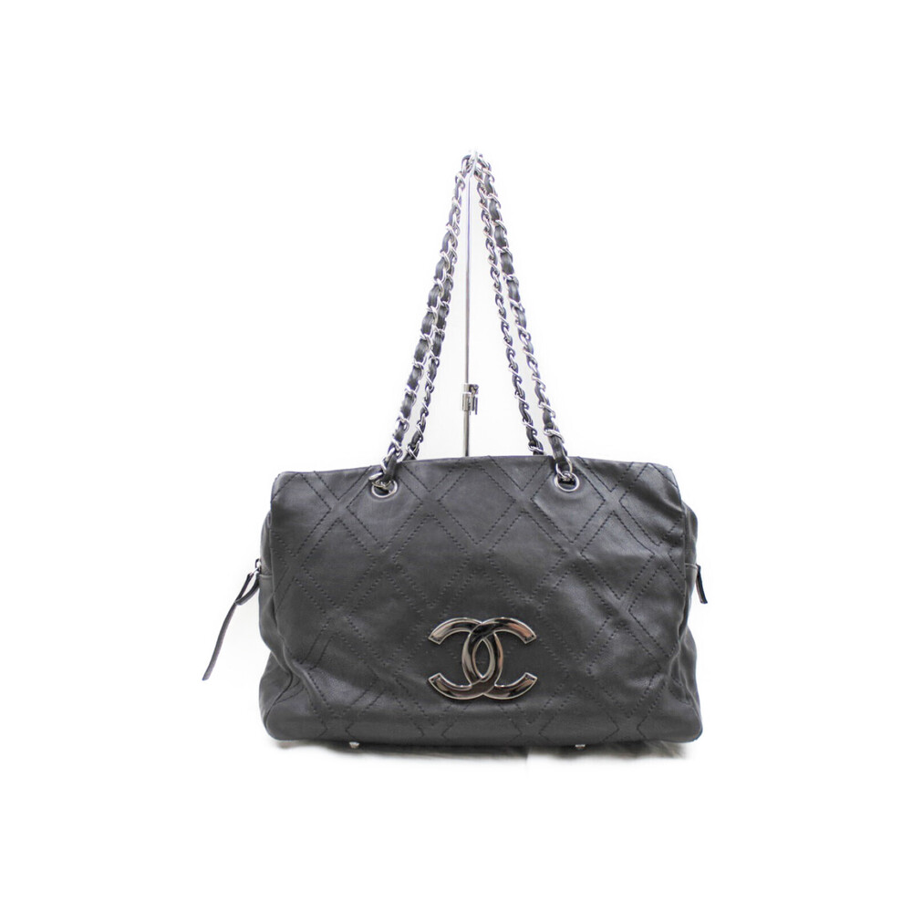 CHANEL Grand Shopping Tote Chain Bag Calfskin Black Matelasse